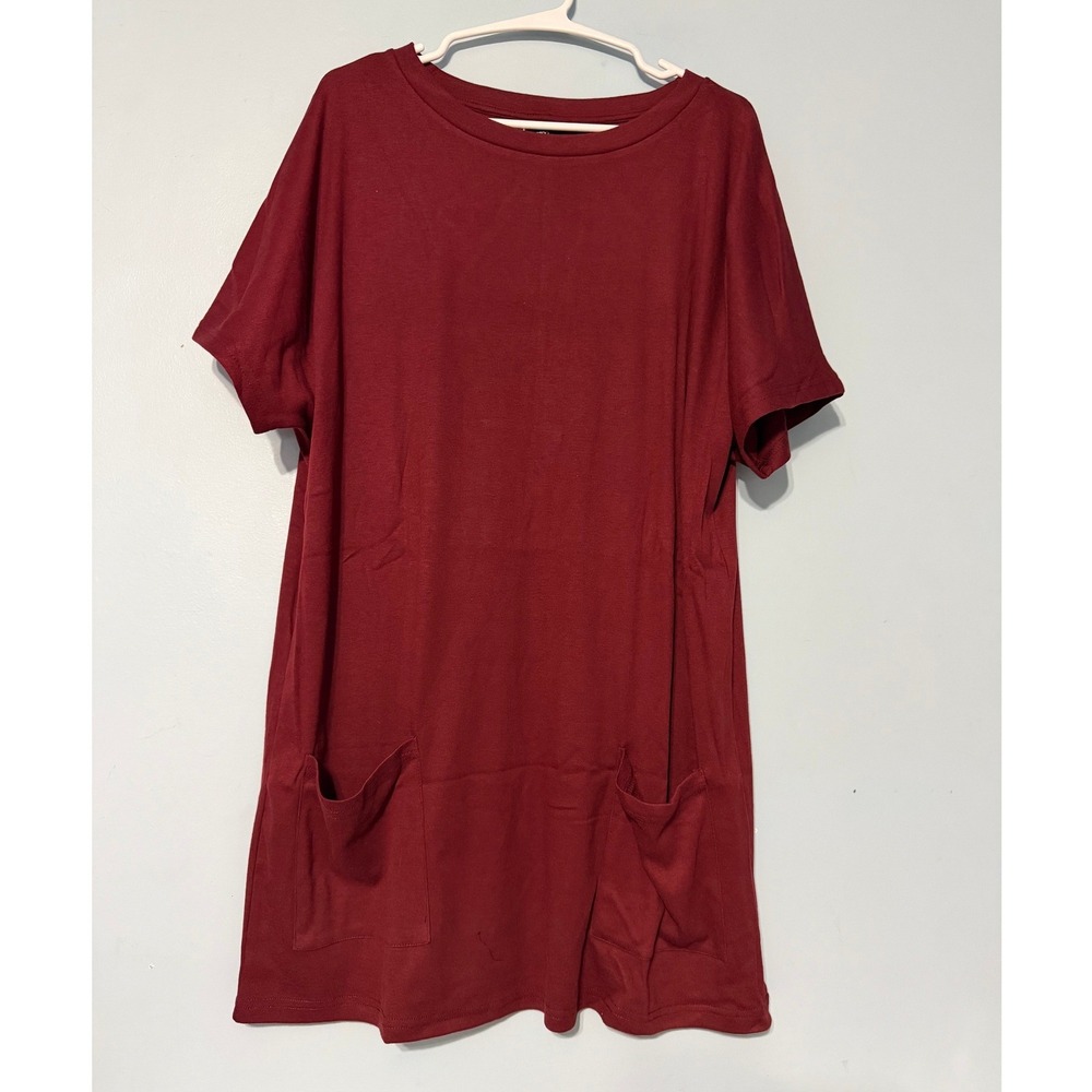 Dokotoo Women's Large Burgundy Short Sleeve T-Shirt Dress with Pockets 2313